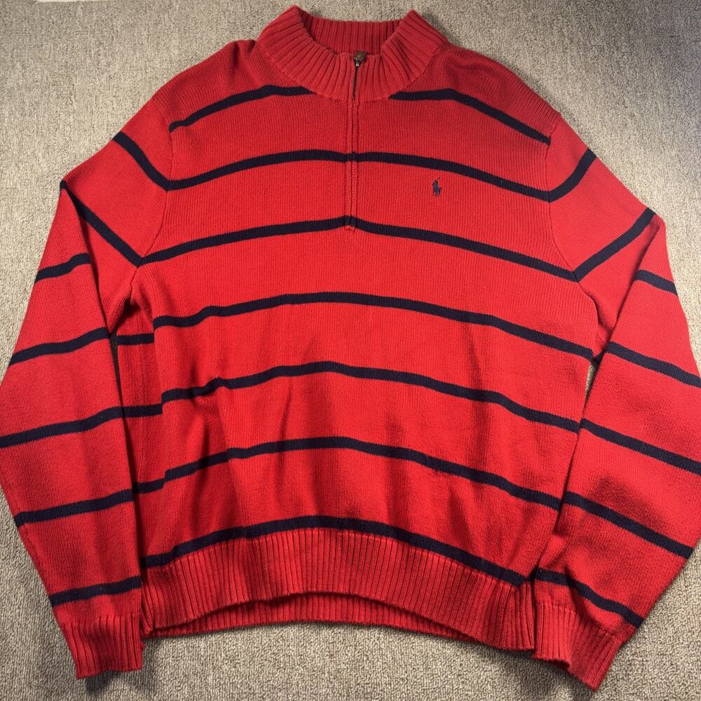 Vintage Polo Ralph Lauren Men’s Pullover Sweater Striped 1/2 Zip 2XL 26x29